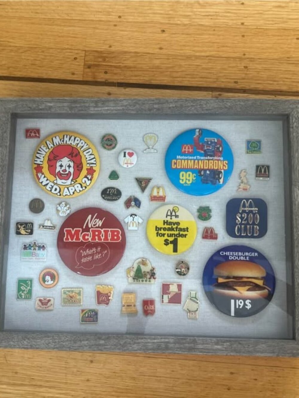 McD’s framed button collection vintage 1970 and 80’s